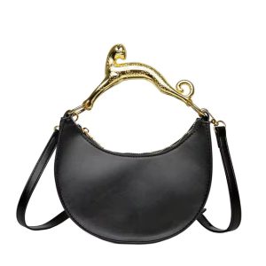 Designers Leather Golden Metal Handle Cross Body Bag
