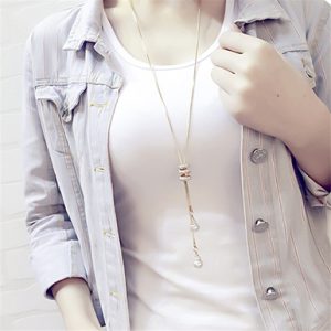 Snake Style Wrap-Around Pearl Bead Long Statement Chain Necklace