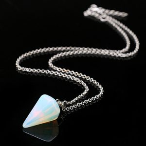 Spearhead Gemstone Necklace Pendulum Crystal Style Silver Chain Link