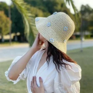 Straw Crochet Bucket UV Sun Vacation Beach Fishing Hat