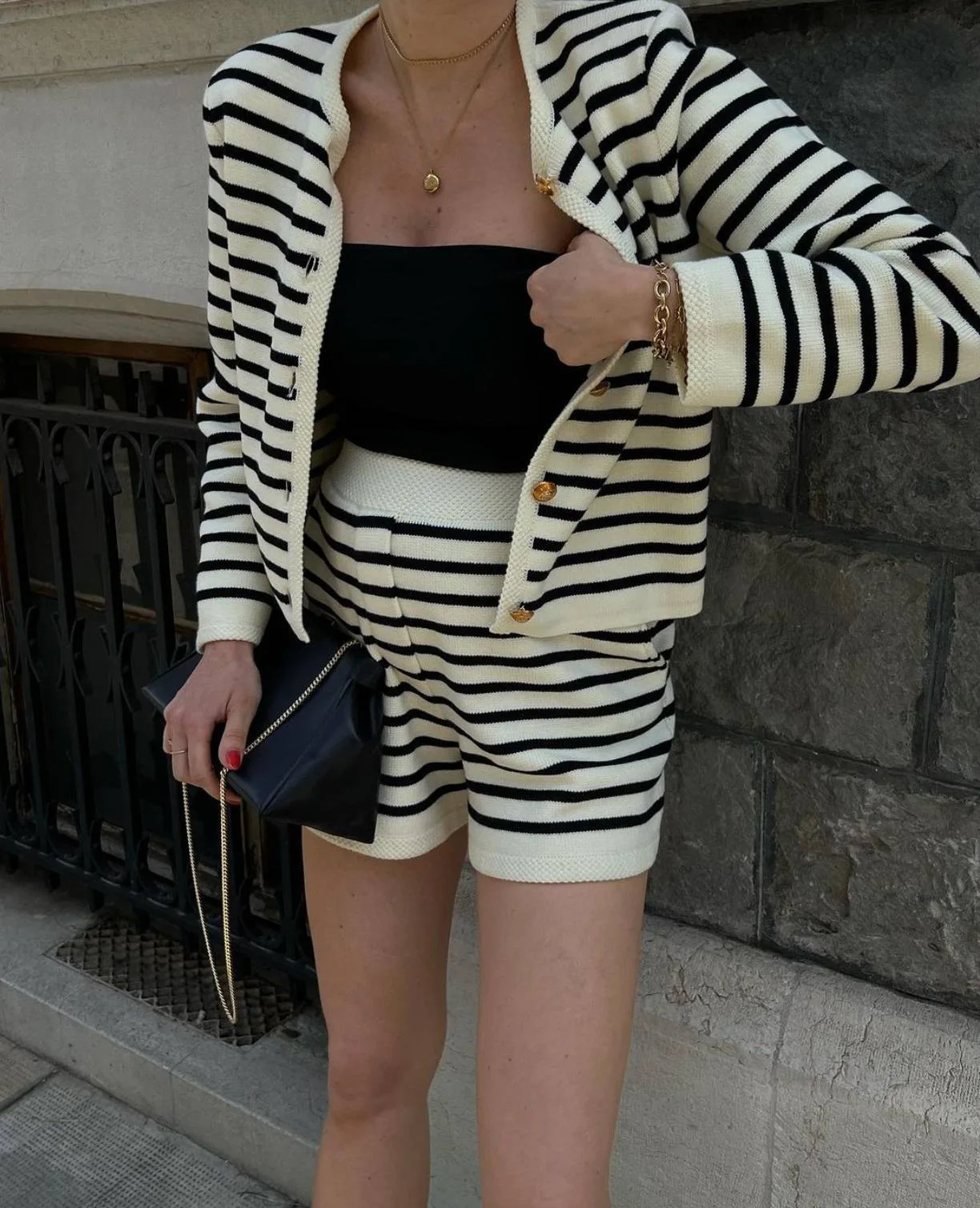 Striped Knit Zebra Printed Cardigan And High Waist Patchwork Shorts 2 Piece Set - Image 16