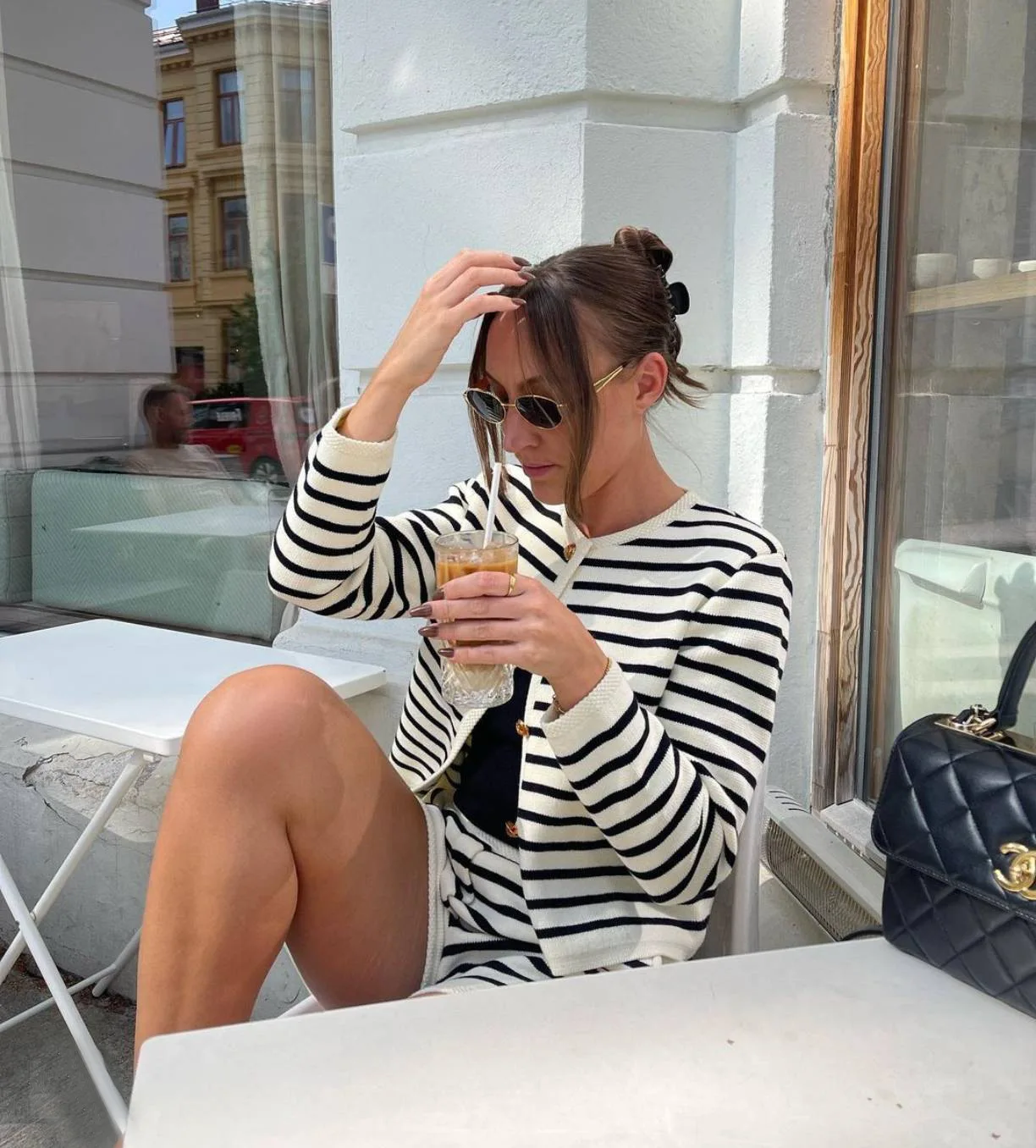 Striped Knit Zebra Printed Cardigan And High Waist Patchwork Shorts 2 Piece Set - Image 9