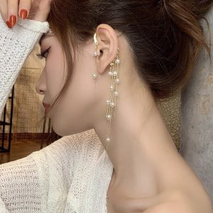 Super Fairy Bone Clip Pearl Tassel Earrings