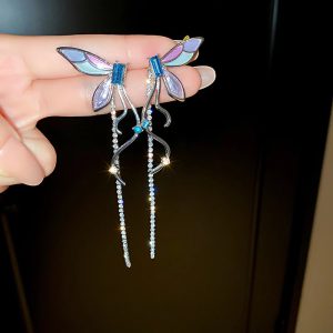 Tassel Zircon Crystal Butterfly Pearl Party Earrings
