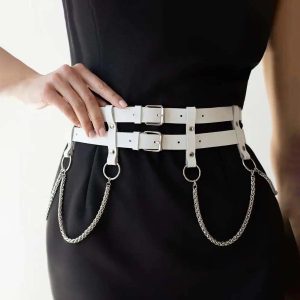 Trend Decoration Leather Waist Street Style Punk Belt With Chain