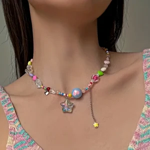 Trendy Boho Candy Star Beaded Clavicle Chain Necklace Accessory