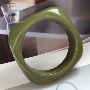 Trendy Halo Dyed Marble Pattern Acrylic Wide Square Bangle