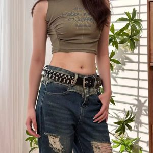 Trendy Punk Wide Hollow Rivet Rock Wild Adjustable Belt