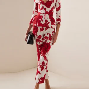Trendy Slash Neck Floral Printed Top Pants Set Designer Suit Set