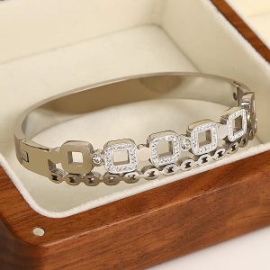 Trendy Stainless Steel Square Crystal Bangles Bracelets Jewelry