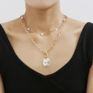 Casual Zinc Alloy Near Round Pearl Chain Necklace Jewelry