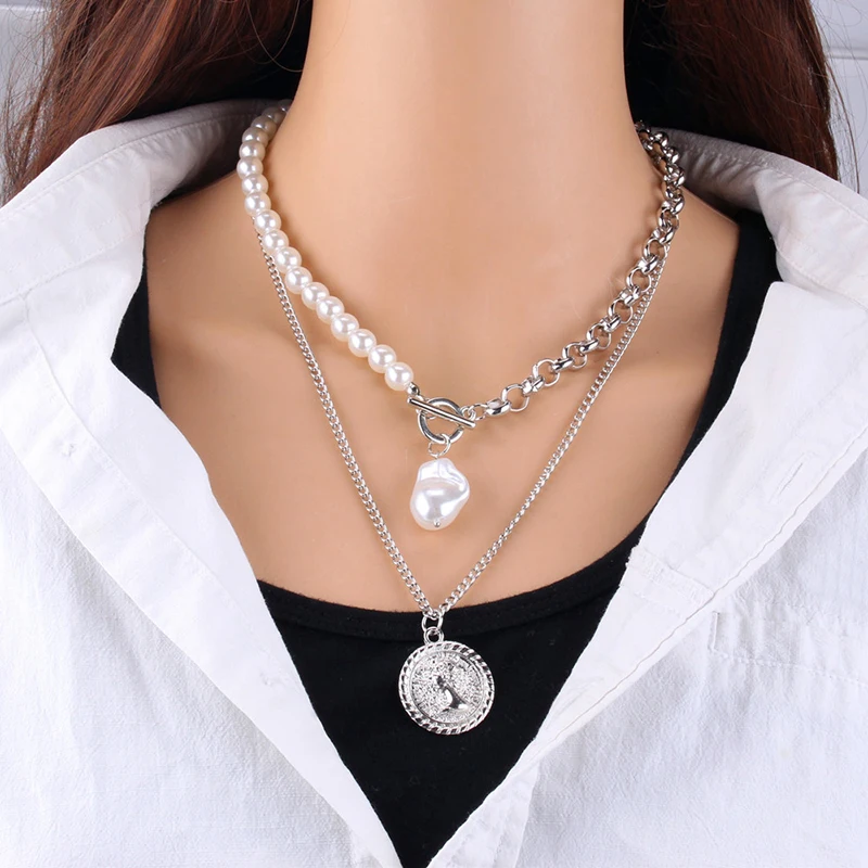 Trendy Zinc Alloy Near Round Pearl Chain Necklace Jewelry - Image 2