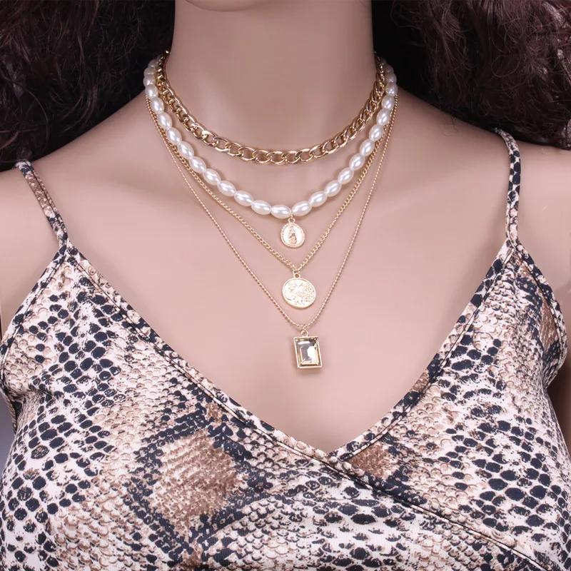 Trendy Zinc Alloy Near Round Pearl Chain Necklace Jewelry