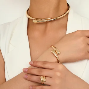 Vintage Geometric Choker Necklaces Bangles Rings Jewelry Set