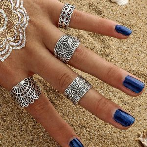 Vintage Knuckle Ethnic Embossed Ring Set In 4 Pieces