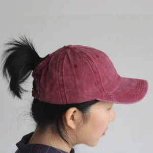 Vintage Ponytail Baseball Adjustable Mesh Distressed Cap
