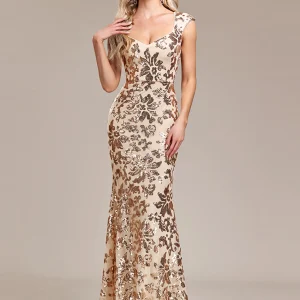 Vintage Sequin Medium Stretch Birthday Party Long Maxi Dress