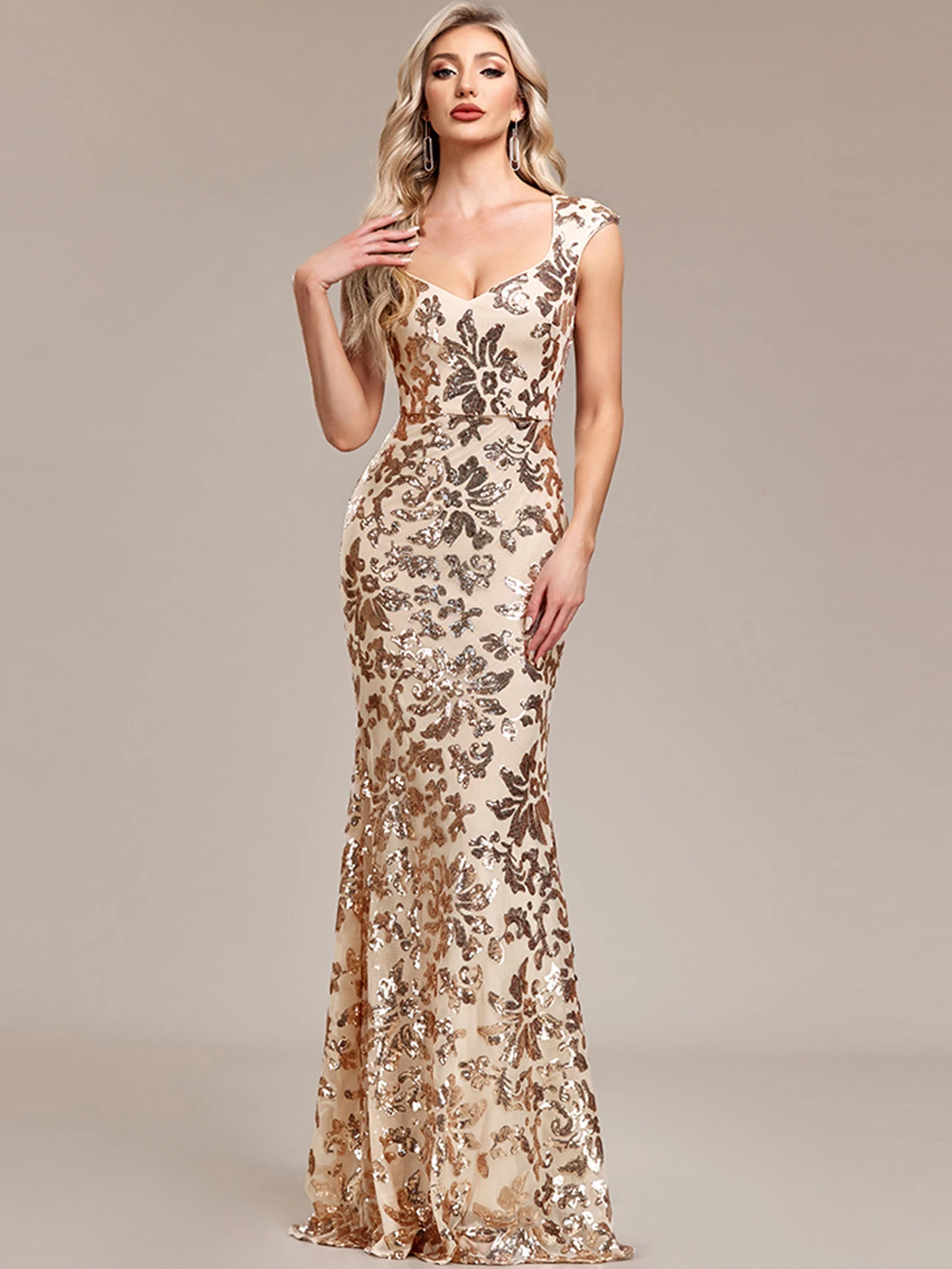 Vintage Sequin Medium Stretch Birthday Party Long Maxi Dress