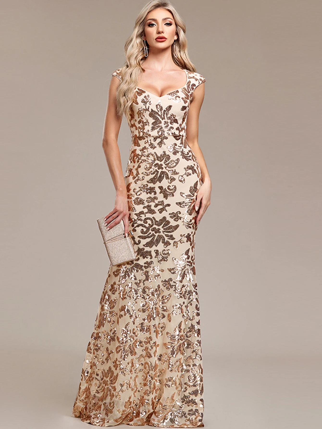 Vintage Sequin Medium Stretch Birthday Party Long Maxi Dress - Image 5