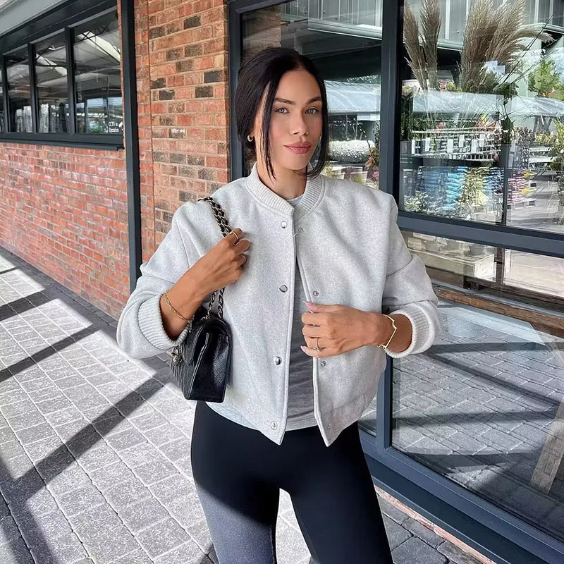 Vintage Woolen Soft Long Sleeve Coats Bomber Jacket Streetwear - Image 3