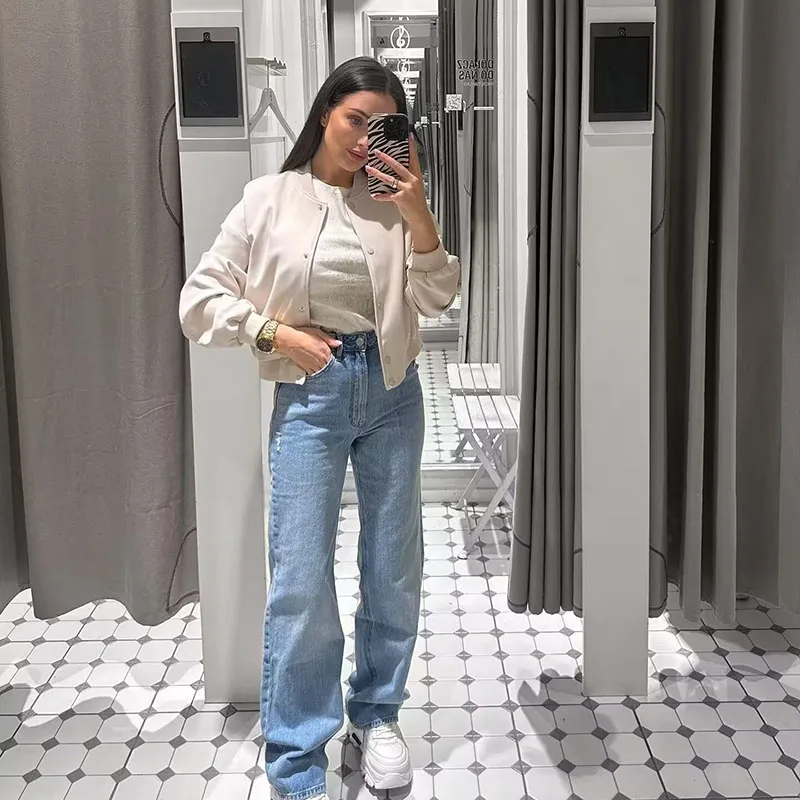 Vintage Woolen Soft Long Sleeve Coats Bomber Jacket Streetwear - Image 2