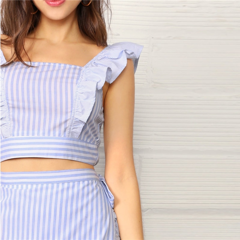 Women Boho Striped Crop Cami Top and Wrap Knotted Skirt Set - Image 5