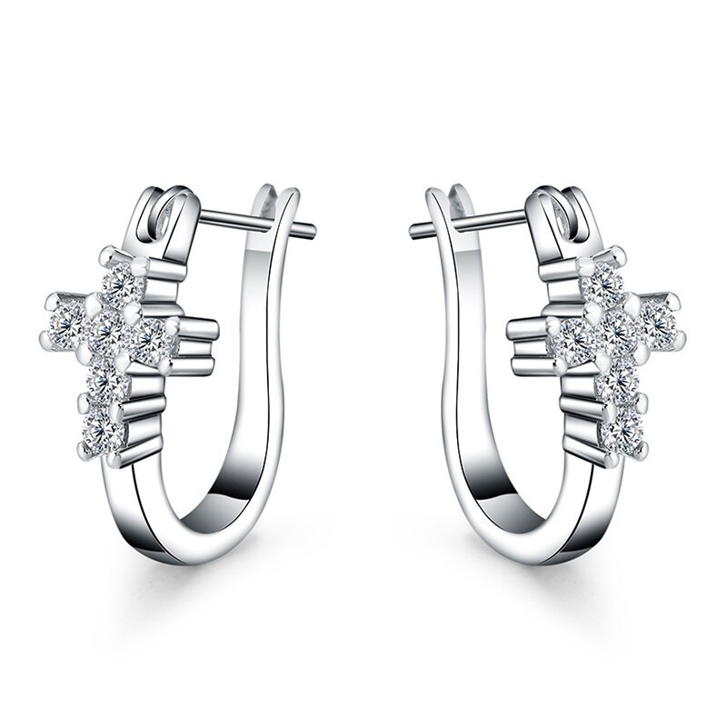 Zirconia Cross Hoop Earrings Fashion Jewelry - Image 3