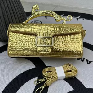 Crocodile Stone Pattern Fashion Golden Metal Handle Designer Shoulder Cross Body Bags