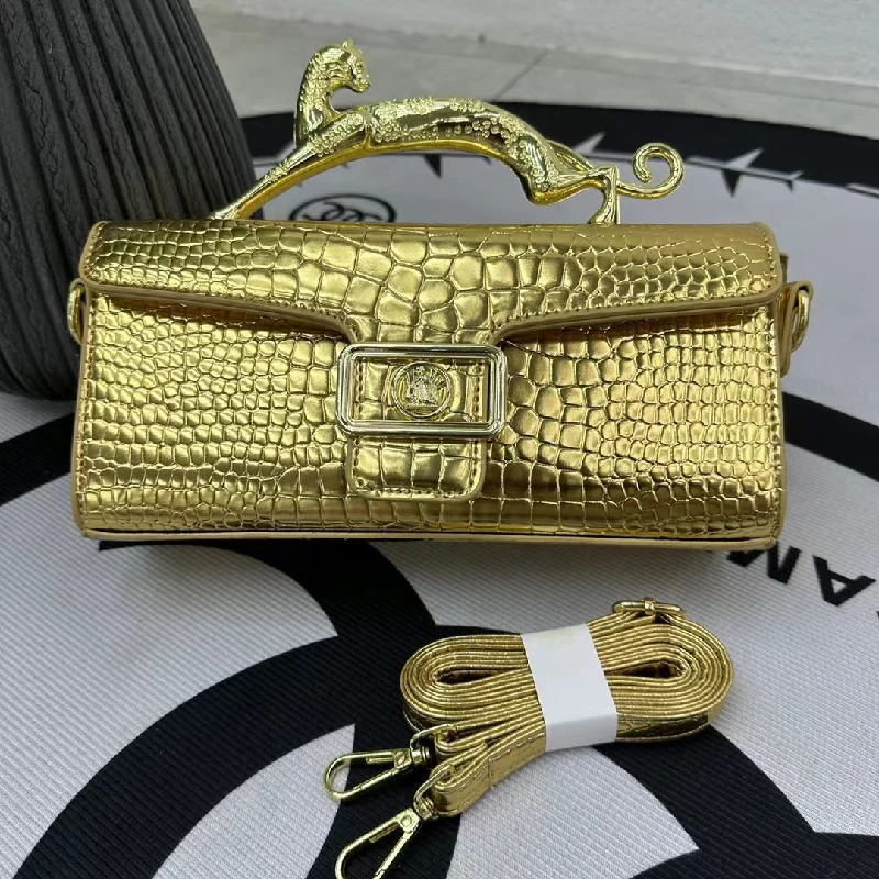Crocodile Stone Pattern Fashion Golden Metal Handle Designer Shoulder Cross Body Bags