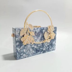 Acrylic Flowers Fashion Round Chain Clutch Bag