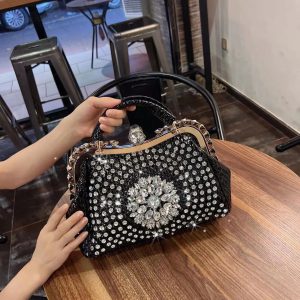 Luxury Diamonds Fashion Leather Design Clip Rhinestone Bag