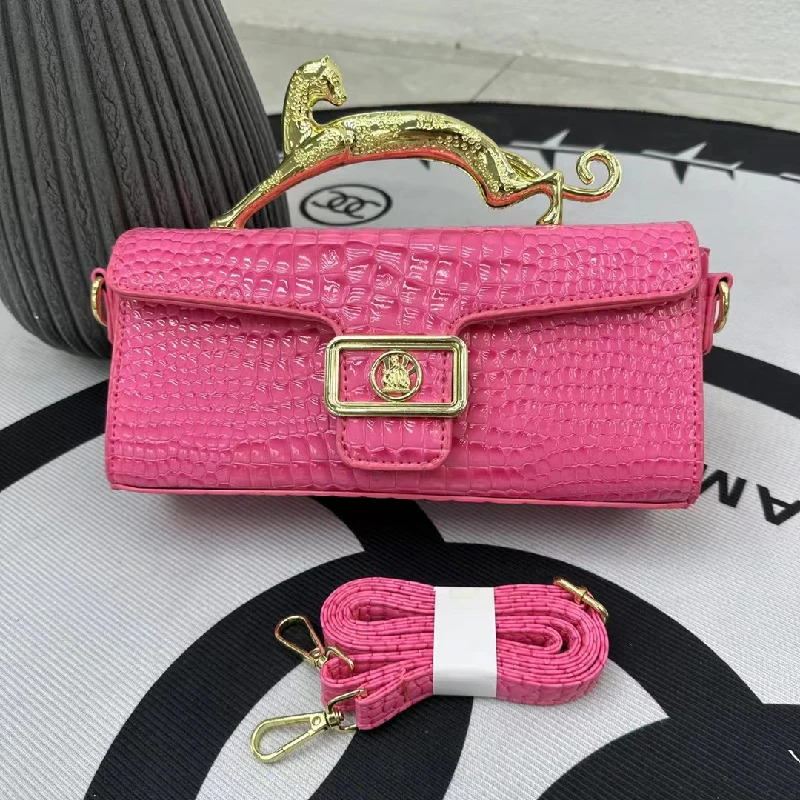 Crocodile Stone Pattern Fashion Golden Metal Handle Designer Shoulder Cross Body Bags - Image 5