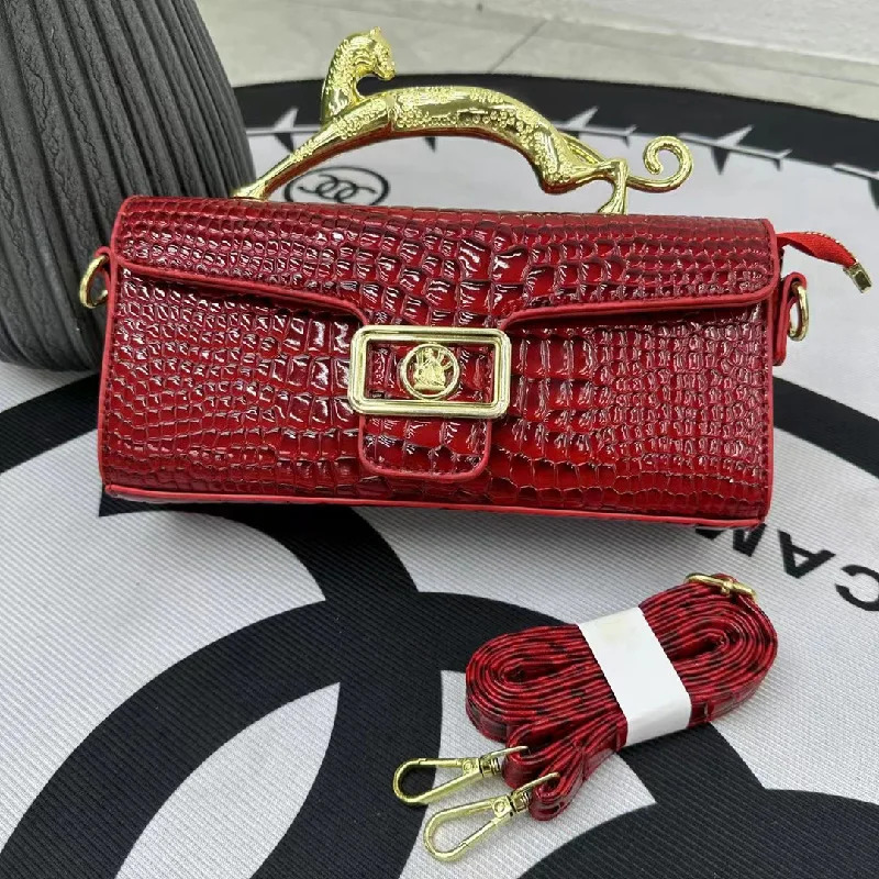 Crocodile Stone Pattern Fashion Golden Metal Handle Designer Shoulder Cross Body Bags - Image 3