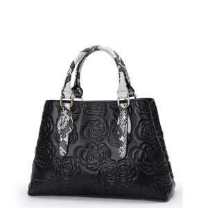 Large Capacity Embossed Cowhide One-Shoulder Handbag