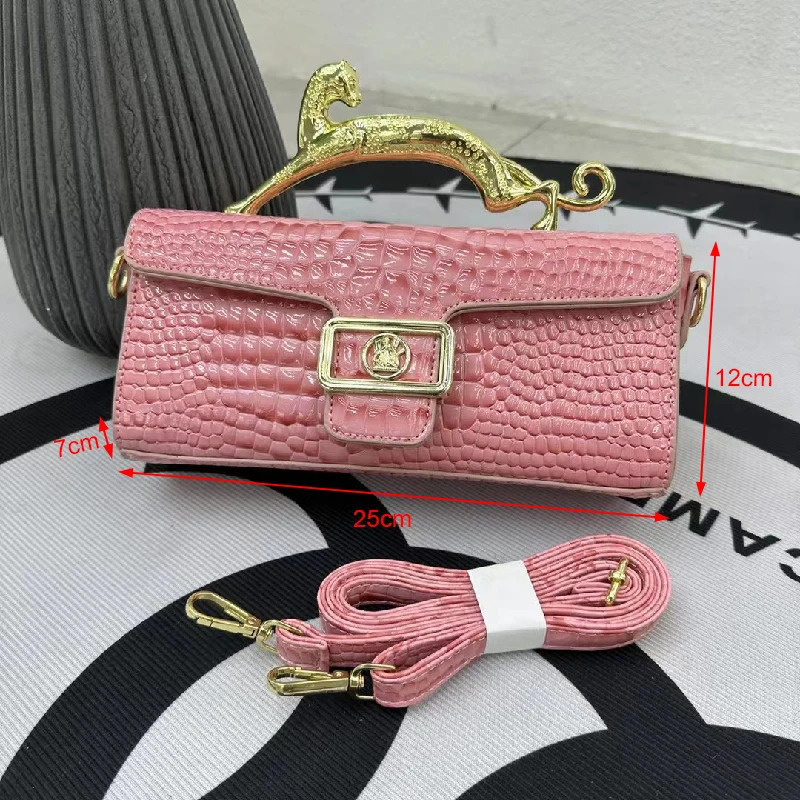 Crocodile Stone Pattern Fashion Golden Metal Handle Designer Shoulder Cross Body Bags - Image 6