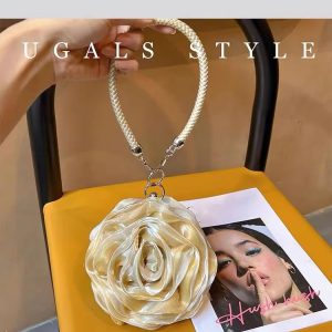 Silk Satin Rose Flower Fashion Clutch Purse