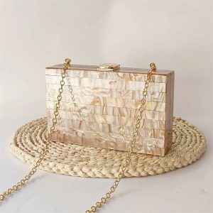 Marble Striped Acrylic Fashion Mini Flap Box Clutch