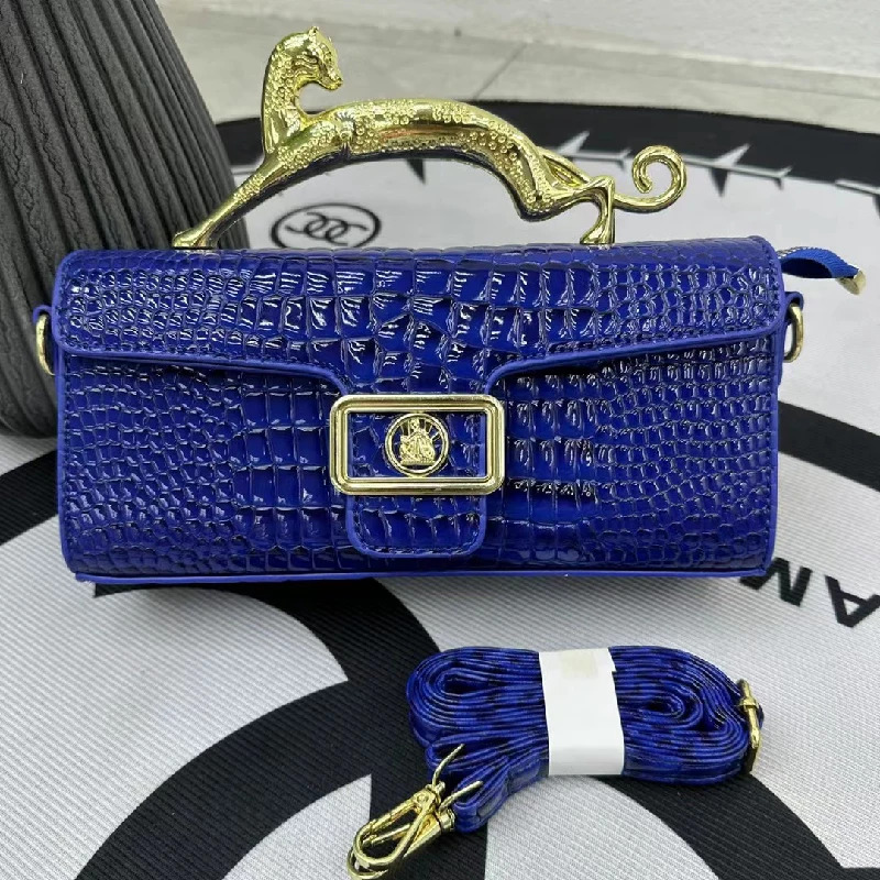 Crocodile Stone Pattern Fashion Golden Metal Handle Designer Shoulder Cross Body Bags - Image 7