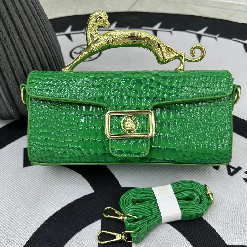 Crocodile Stone Pattern Fashion Golden Metal Handle Designer Shoulder Cross Body Bags - Image 9