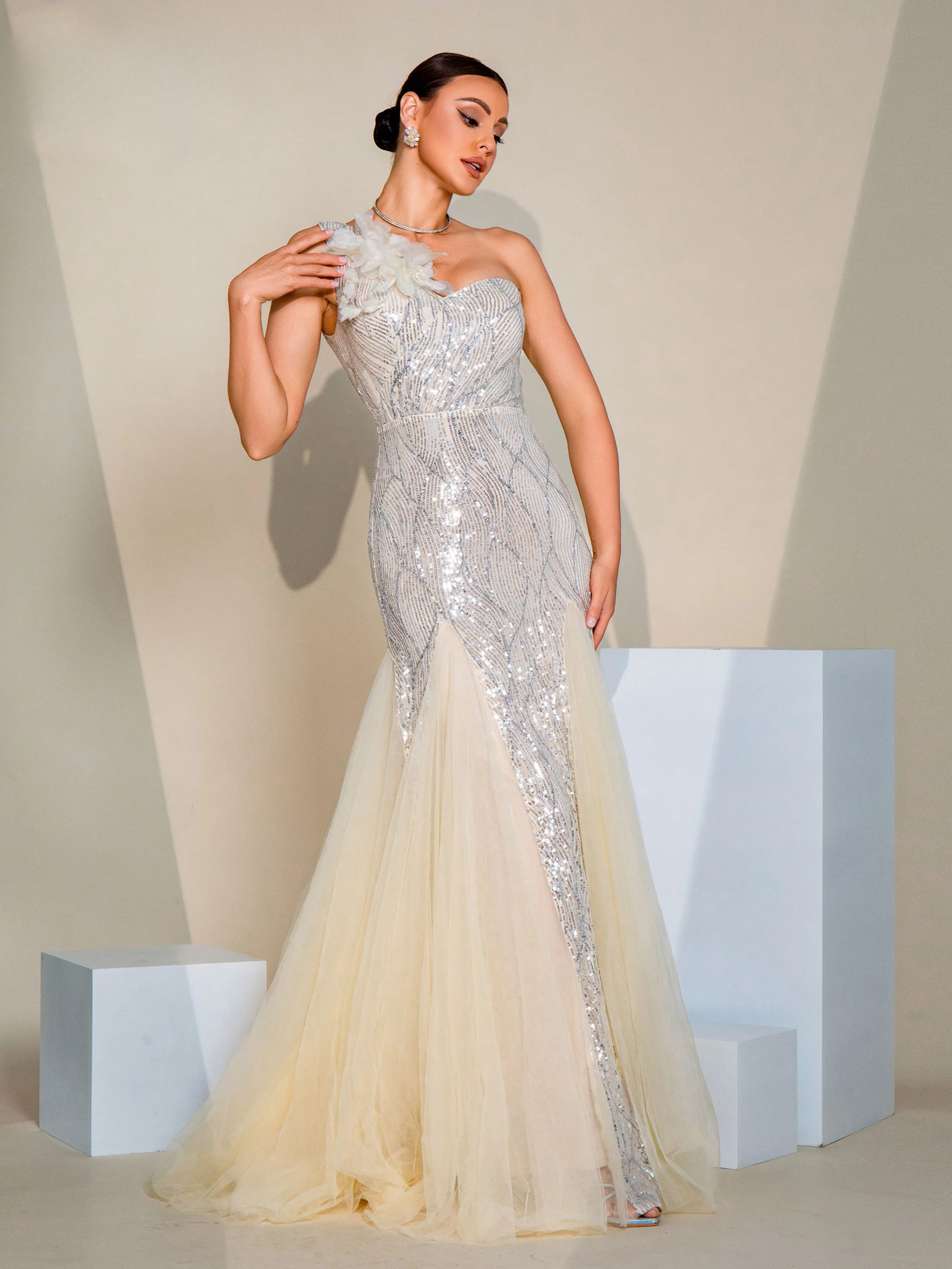 A Line Gown One Shoulder Tulle Vintage And Elegant Party Maxi Dresses - Image 2