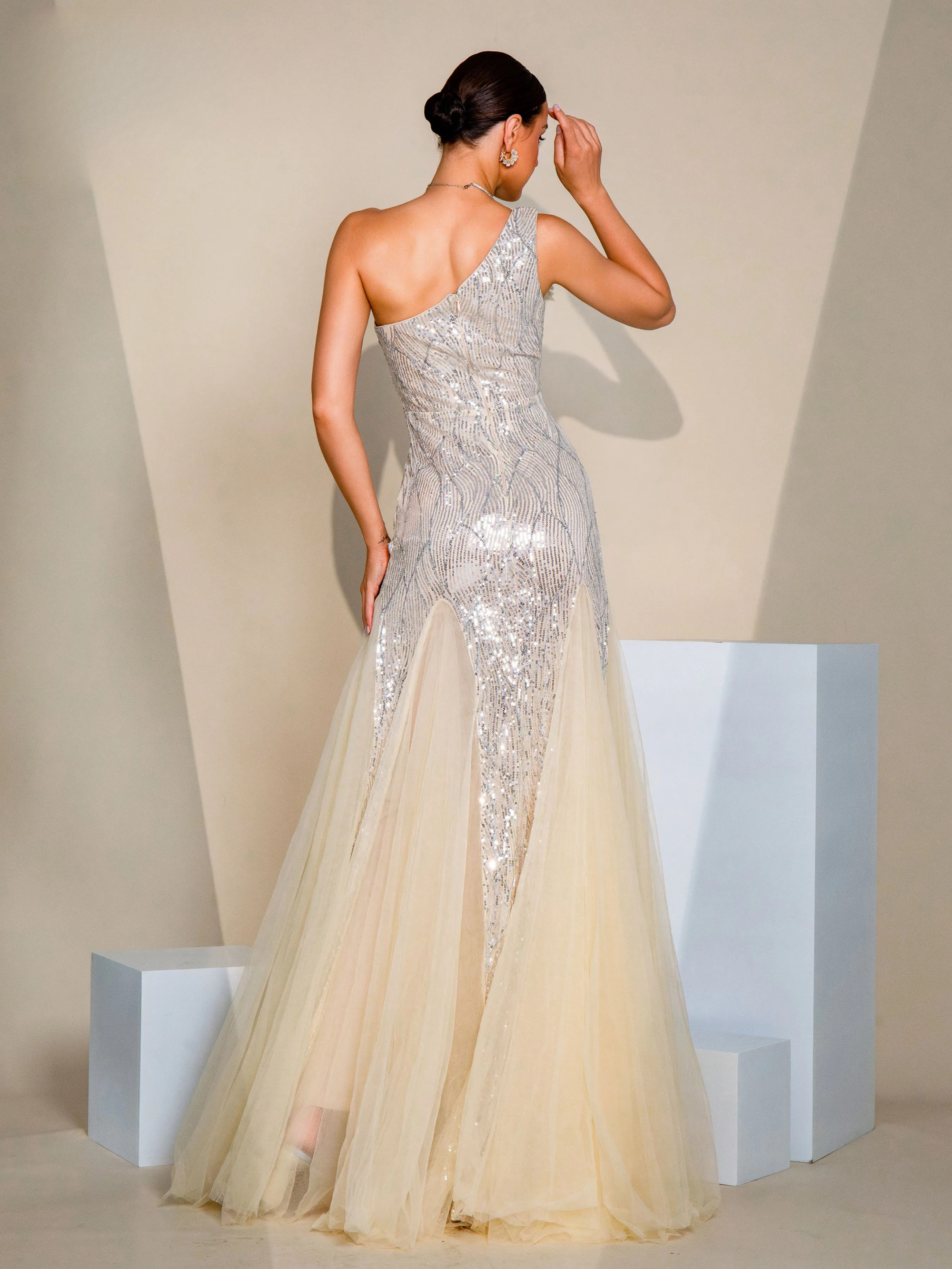 A Line Gown One Shoulder Tulle Vintage And Elegant Party Maxi Dresses - Image 3