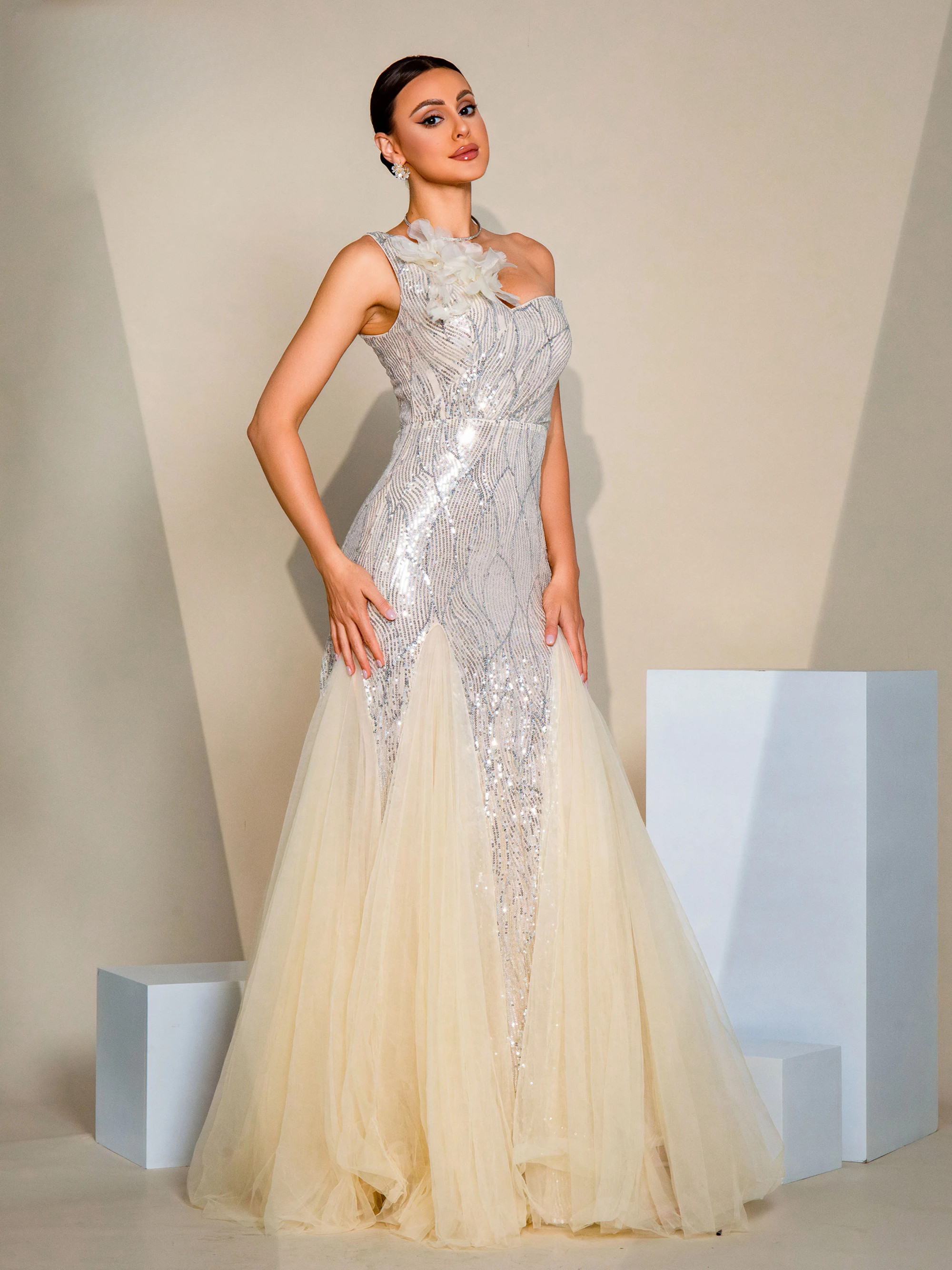 A Line Gown One Shoulder Tulle Vintage And Elegant Party Maxi Dresses - Image 5