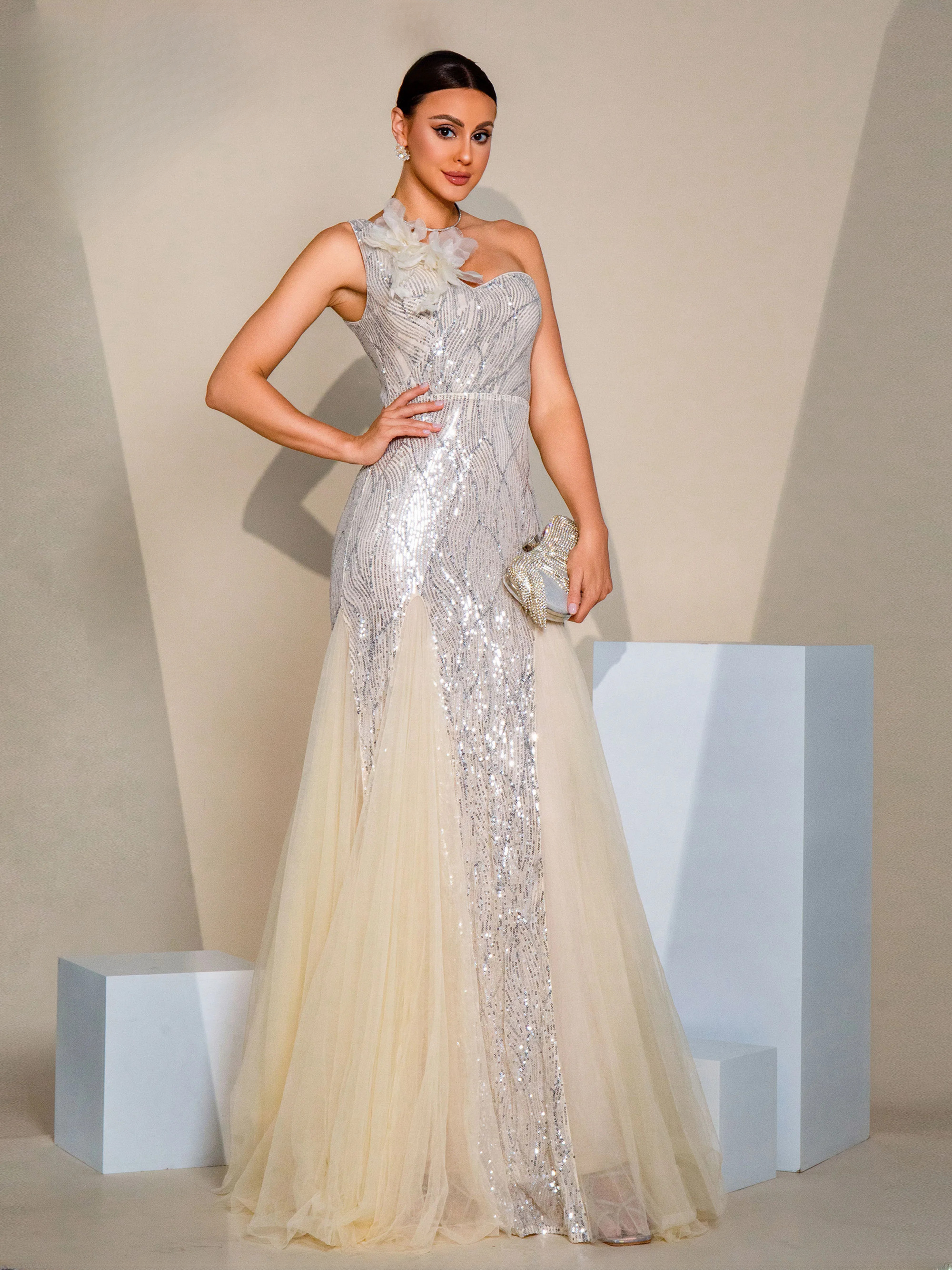 A Line Gown One Shoulder Tulle Vintage And Elegant Party Maxi Dresses - Image 6