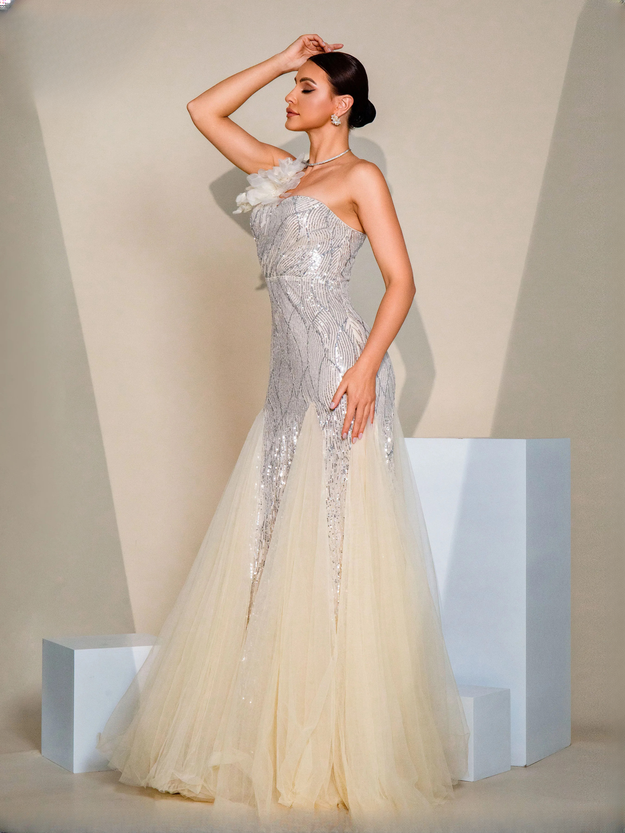 A Line Gown One Shoulder Tulle Vintage And Elegant Party Maxi Dresses