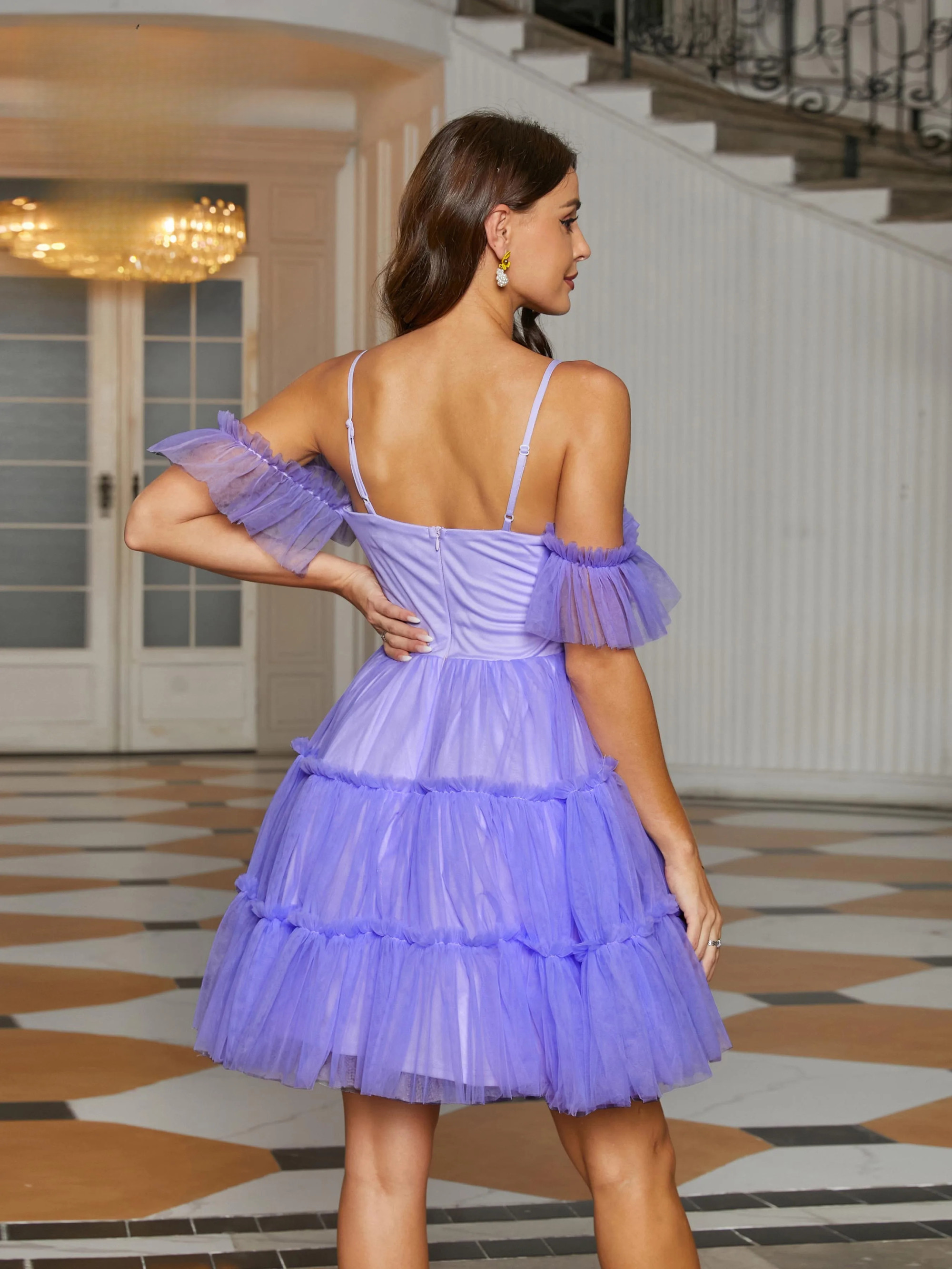 A Line Tutu Off Shoulder Ruffles Prom Elegant Party Mini Dresses - Image 5