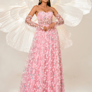 Floral Strapless Gown Chic Prom A Line Party Elegant Maxi Dresses