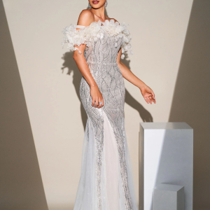 Sequin Mermaid Tulle Chic Off Shoulder Formal Elegant Maxi Dresses