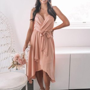 A-Line Fashion V-Neck with Zipper Sleeveless Chiffon Bridesmaid Dress