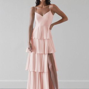 A-Line Fashion Floor-Length Zipper Chiffon Bridesmaid Dress