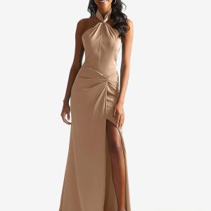 Satin Fabric Sheath Fashion Floor-Length Bridesmaid Dress